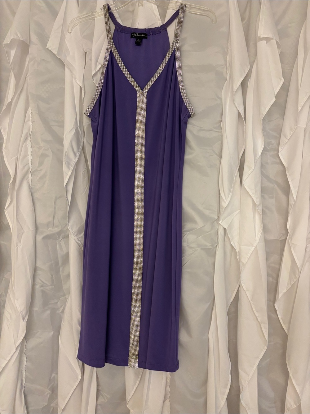 Taylor Dresses Purple Sleeveless Mini with Silver Beaded Trim